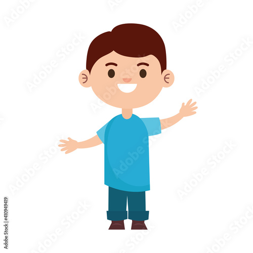 happy little young boy with blue shirt vector illustration design