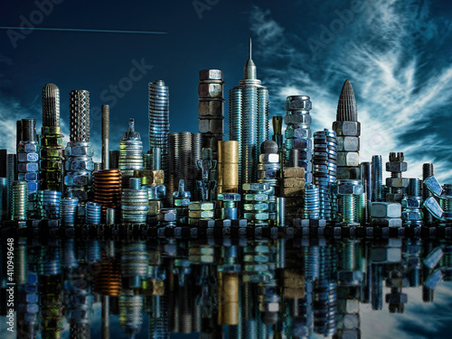 City skyline builded from screw and nuts 