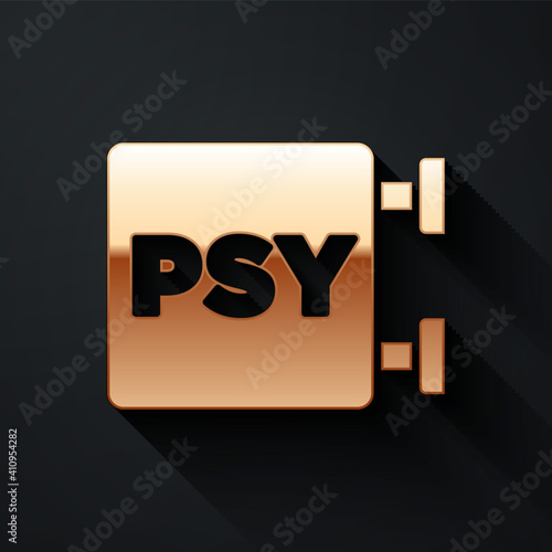 Gold Psychology icon isolated on black background. Psi symbol. Mental health concept, psychoanalysis analysis and psychotherapy. Long shadow style. Vector.
