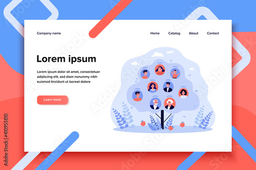 People genealogical heritage isolated flat vector illustration. Cartoon abstract relatives connection scheme in form of tree. Ancestry and family history concept