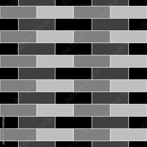Seamless brickwall pattern. Bricks cladding wall. Walling wallpaper. Mosaic motif. Geometric ornament. Grid background. Geometrical backdrop. Digital paper, textile print, web design. Vector artwork.