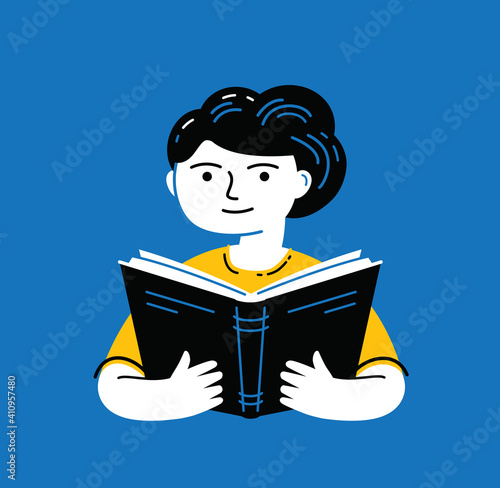 Girl reading book. Education, school concept vector illustration
