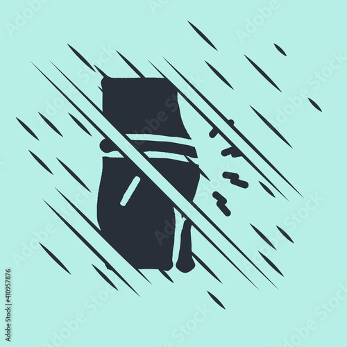 Black Abdominal bloating icon isolated on green background. Constipation or diarrhea. Glitch style. Vector.