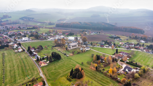 air view of Leutersdorf and the mountains nearby in saxony photo