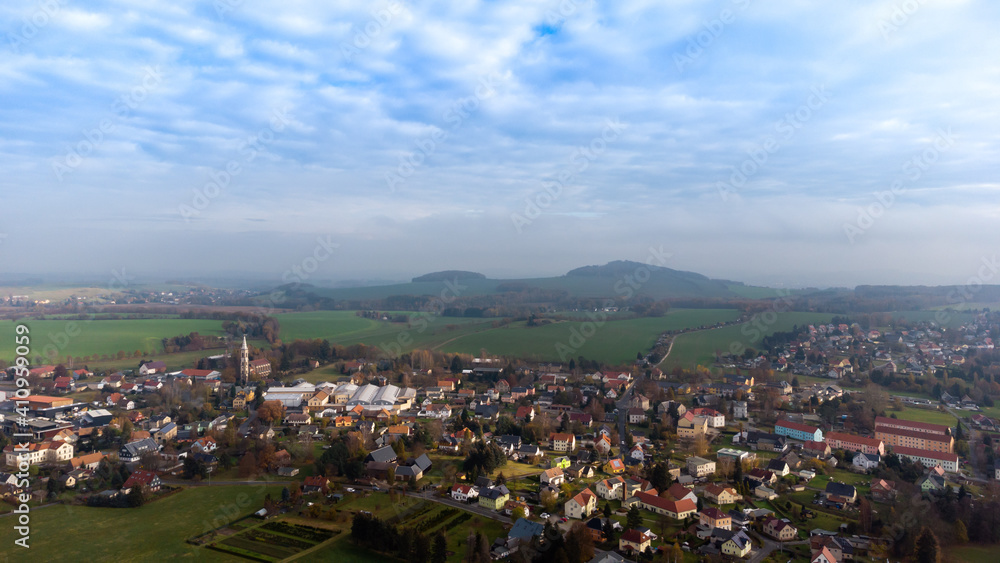 air view of Leutersdorf and the mountains nearby in saxony