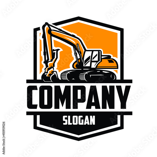 Excavating Land Clearing Constructing Ready Made Logo Vector Isolated EPS. Badge Emblem Concept