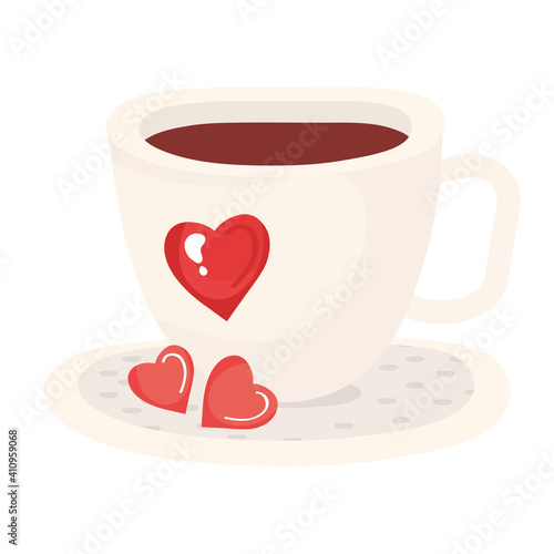 coffee cup with hearts love romantic vector illustration design