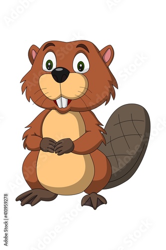 Beaver cartoon vector happy cute green eyes.