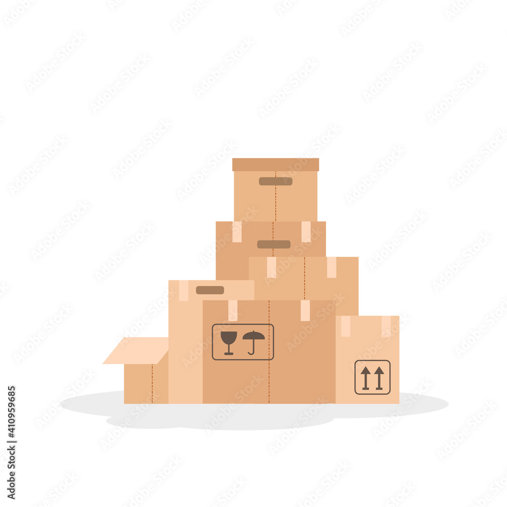Vector illustration with paper moving boxes isolated on white background. Vector illustration with paper moving boxes isolated on white background.