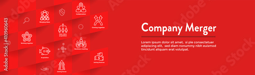 Companies merging together, one buying out the other - icon set