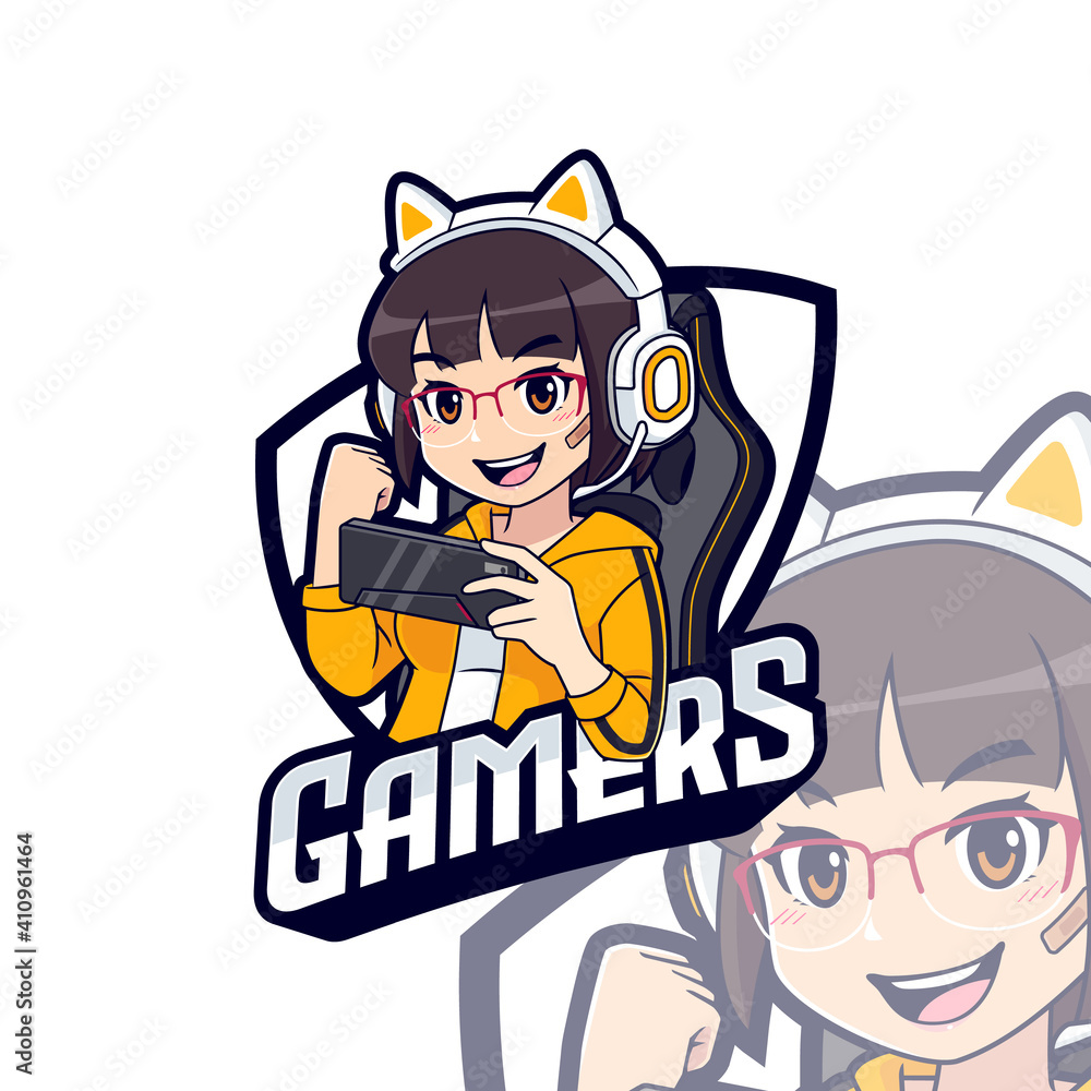 Premium Vector  Cute attractive gamer streamer girl esport logo template