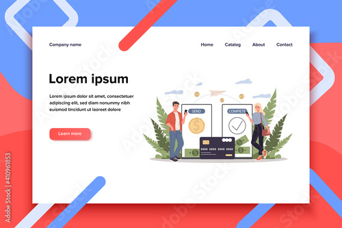 Payment transfer vector illustration. Mobile phone users sending money to each other. Financial transaction system for electronic wallet, online banking concept