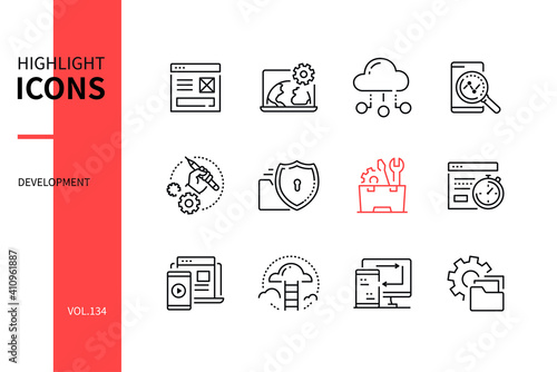 Development - modern line design style icons set