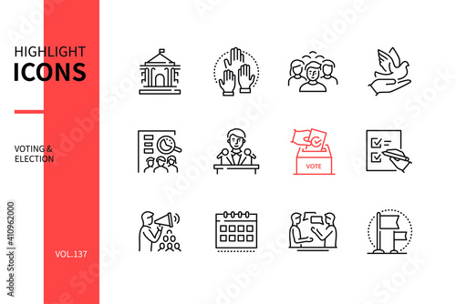 Voting and election - modern line design style icons set