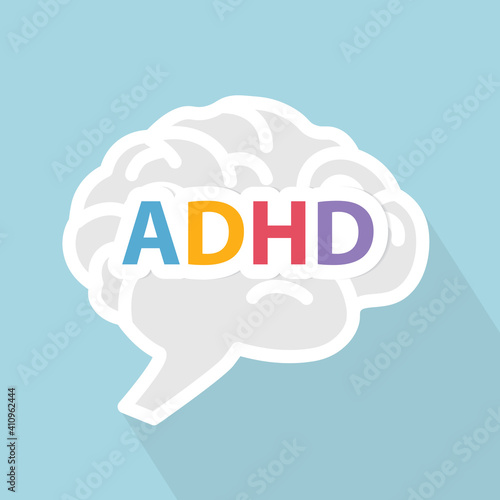 ADHD (Attention Deficit Hyperactivity Disorder) wrriten on brain - vector illustration