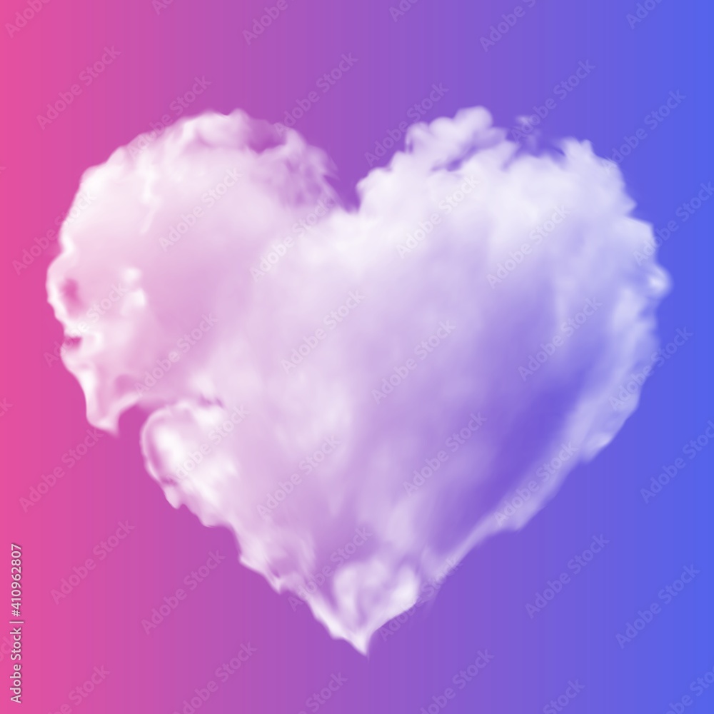 White transparent heart made of clouds on a pink-blue background. Vector illustration for valentine's day and wedding. Gradient mesh.