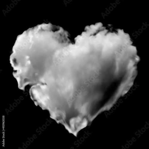 White transparent heart made of clouds on a black background. Vector illustration for valentine's day and wedding. Gradient mesh. Can be used as a mask.