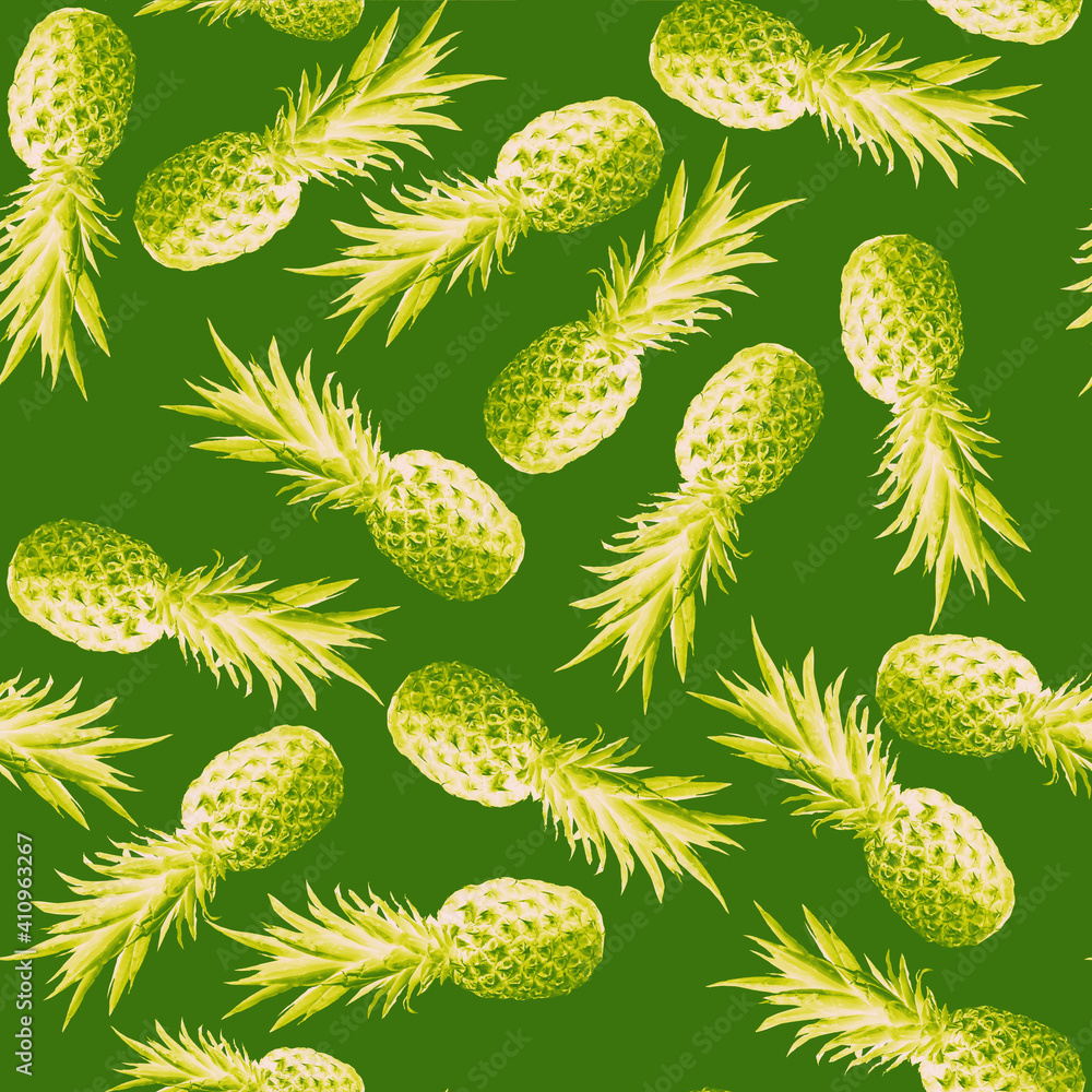 Seamless pattern with pineapples in yellow and green colours Seamless pattern with pineapples in yellow and green colours