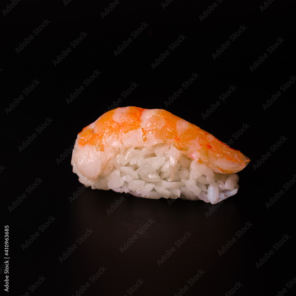 sushi with shrimp on a black background sushi with shrimp on a black background