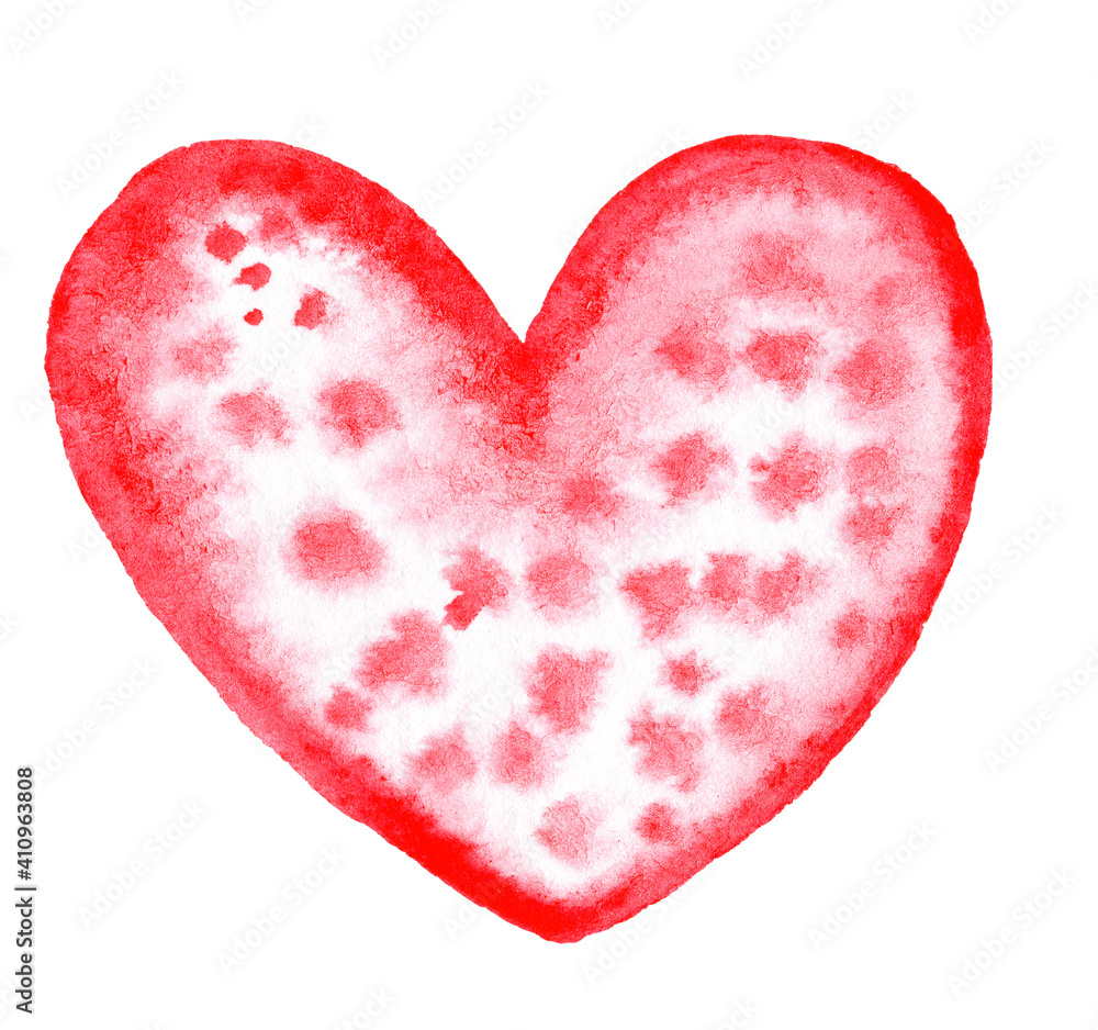 watercolor speckled red heart isolated on white background