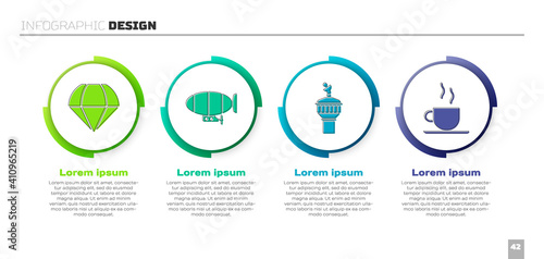 Set Parachute, Airship, Radar and Coffee cup. Business infographic template. Vector.
