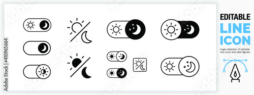 Editable line icon set of dark mode settings buttons