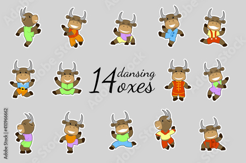 Little smiling bulls dancing and having fun