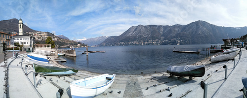 Lakefront and historic buildings of the famous town. photo