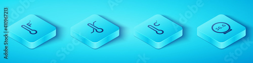 Set Isometric Meteorology thermometer, , Medical and icon. Vector.