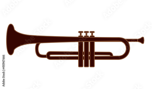Trumpet is brass instrument used in classical and jazz music ensembles. Simple vector design