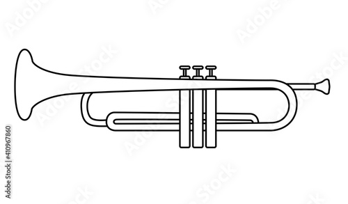 Trumpet is brass instrument used in classical and jazz music ensembles. Simple vector design