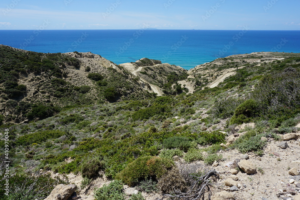 the hike to the Kavo Paradiso Beach in Vigles Agrielia Thymianos Richtis Panagia Styloti, Kos Island, Greece, May