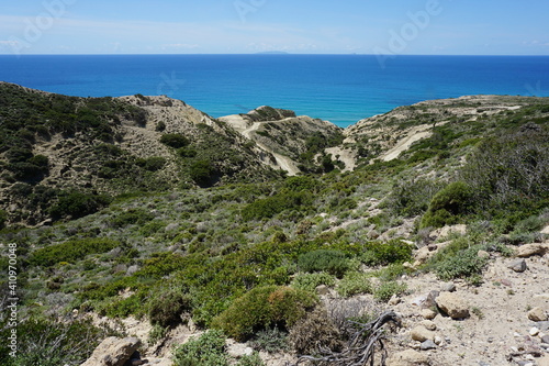 the hike to the Kavo Paradiso Beach in Vigles Agrielia Thymianos Richtis Panagia Styloti, Kos Island, Greece, May