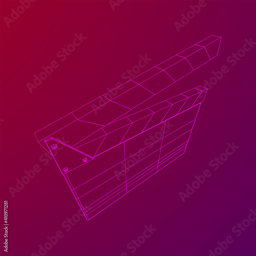 Movie clapper board. Film cinema concept. Wireframe low poly mesh vector illustration