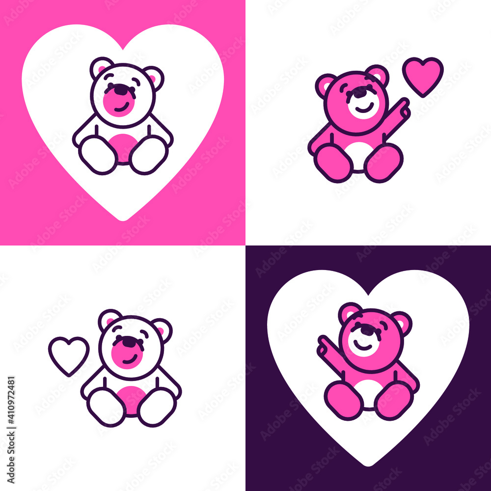 Unique poster with pink bear. Vector art for save the date card, wedding invitation or valentine's day card