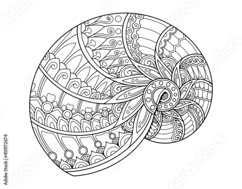 shell coloring page design clear background, mandalas design, and print design