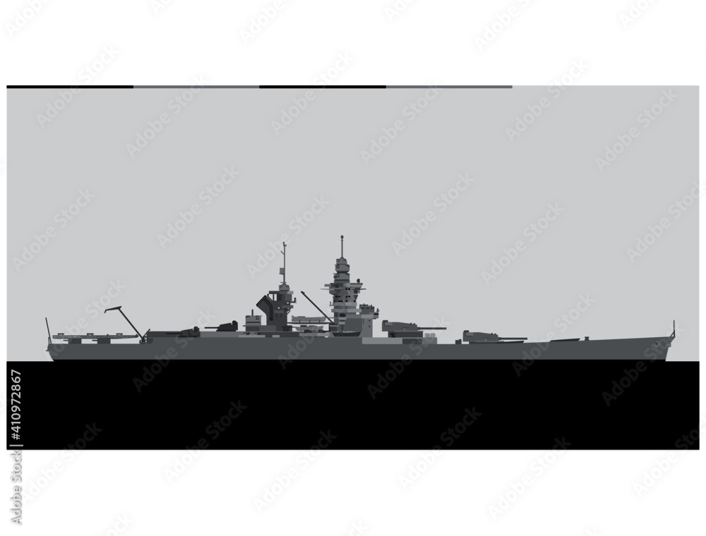 RICHELIEU 1940. French Navy battleship. Vector image for illustrations and infographics.