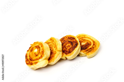 Top view ka potato rolls isolated on white background.