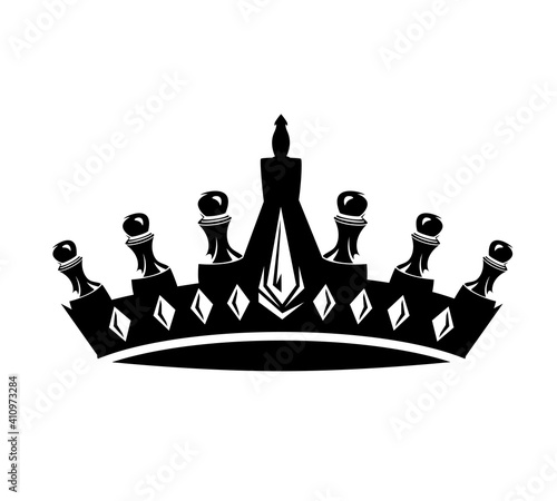 champion crown made of chess pieces - pawns making royal symbol black and white vector design