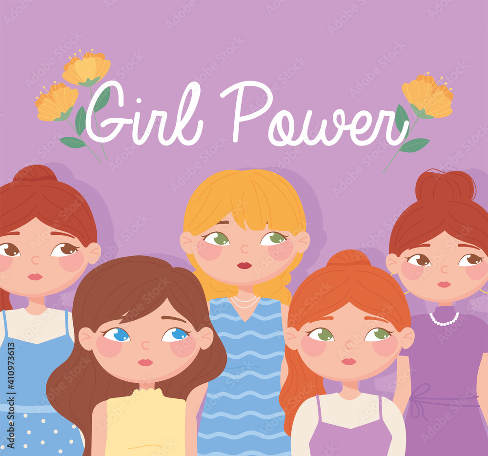 womens day, cute group female cartoon character, girl power womens day, cute group female cartoon character, girl power