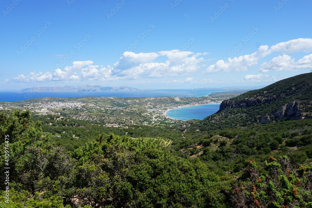 the view of Kefalos from Vigles Agrielia Thymianos Richtis Panagia Styloti, Kos Island, Greece, May