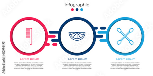 Set line Hairbrush, Citrus fruit and Cotton swab for ears. Business infographic template. Vector.