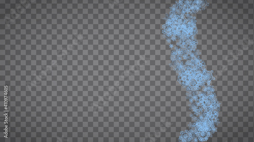 Snowflakes frame on transparent background. Christmas and Happy New Year. Isolated horizontal snowflakes frame for banners, gift cards, party invitation, partner compliment and special business offer