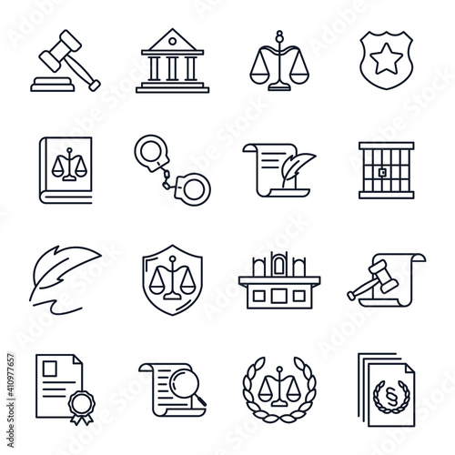 Set of law and justice icon. Court Lawyer pack symbol template for graphic and web design collection logo vector illustration