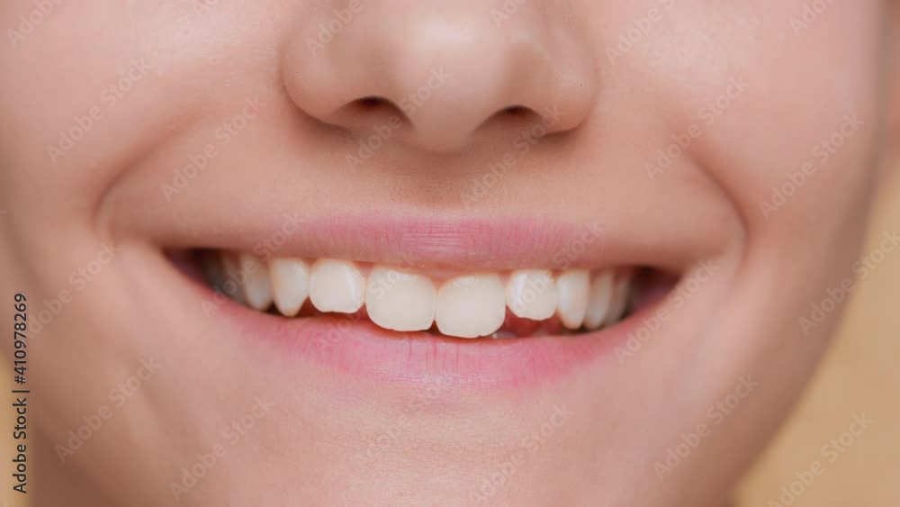 Detail shot of smiling woman | wide smile with teeth Detail shot of smiling woman | wide smile with teeth
