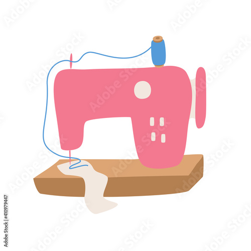 Color Sewing Machine. Equipment for tailors and crafters. Vector illustration for your graphic design on a white background.