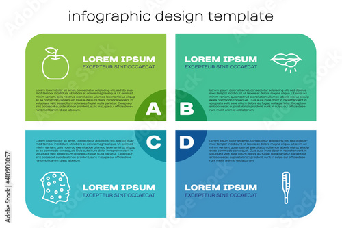 Set line Psoriasis or eczema rash, Apple, Medical thermometer and Herpes lip. Business infographic template. Vector.