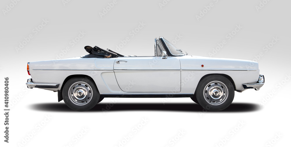 Classic French cabrio car side view isolated on white background	
