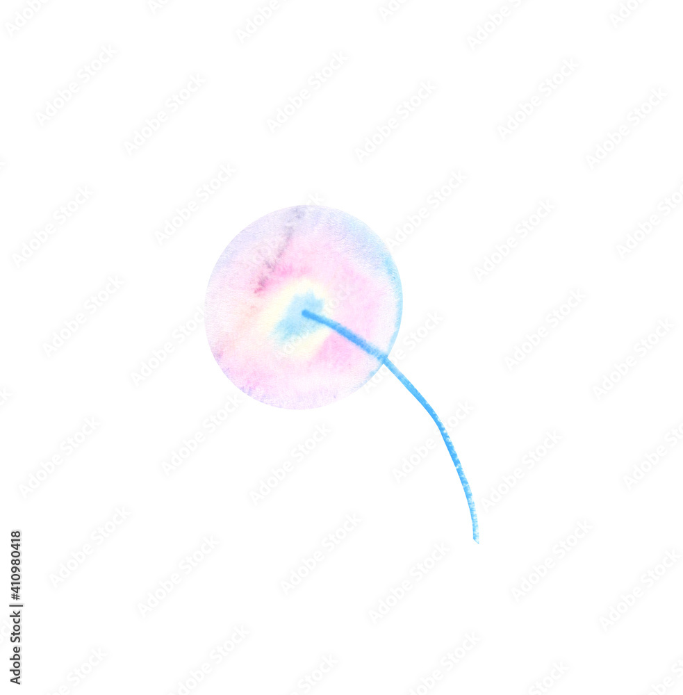 Watercolor dandelion in delicate pastel shades of pink and blue isolated on a white background. Spring flower. Hand drawing Watercolor dandelion in delicate pastel shades of pink and blue isolated on a white background. Spring flower. Hand drawing