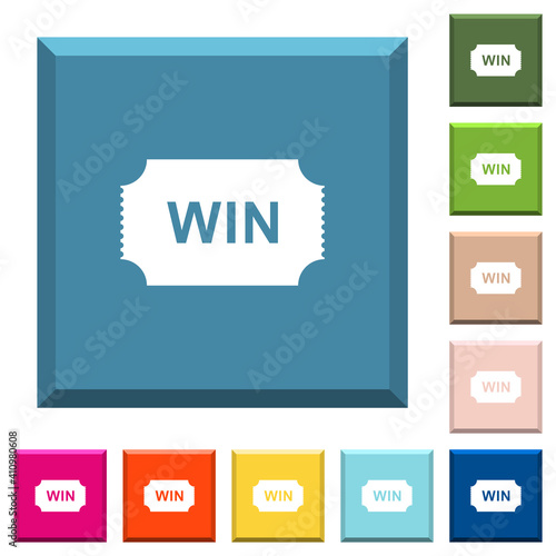 Winner ticket white icons on edged square buttons